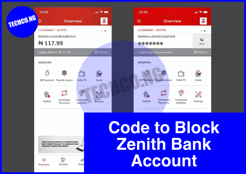 Code to Block Zenith Bank Account